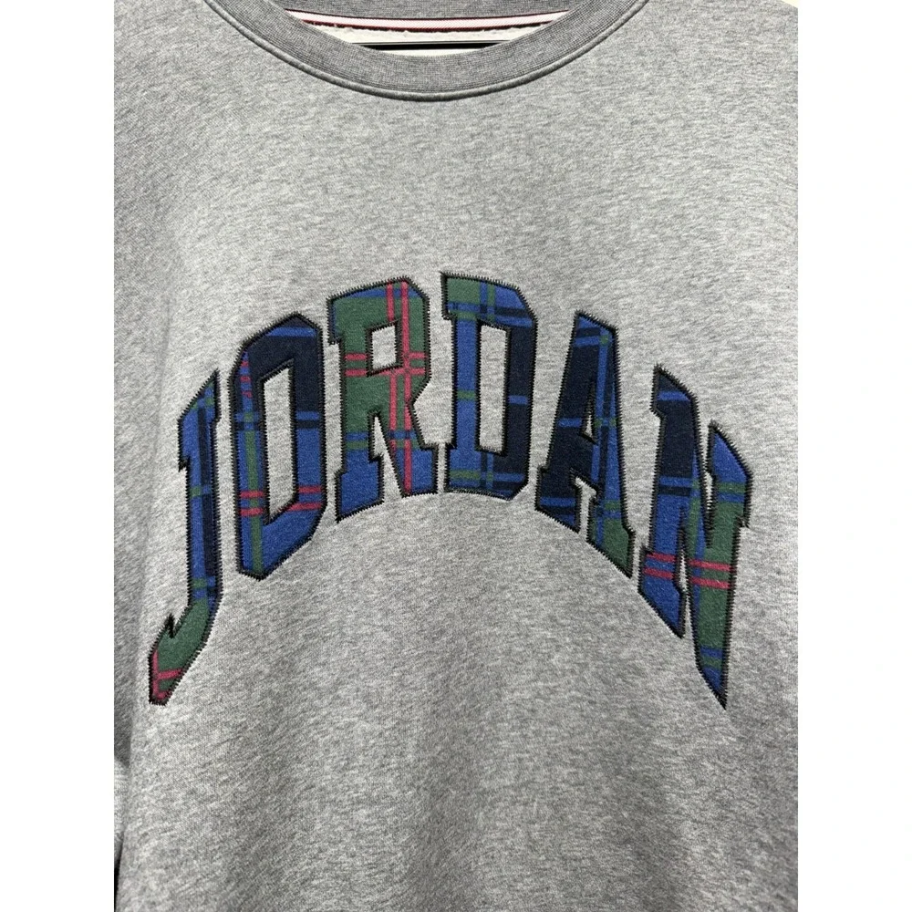 Jordan Mens Essential Holiday‎ Plaid Fleece Sweatshirt XXL Gray Crewneck